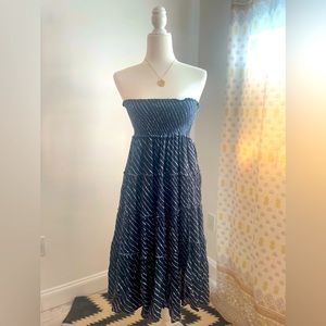 Lauren Ralph Lauren small strapless midi navy blue with white asymmetrical lines